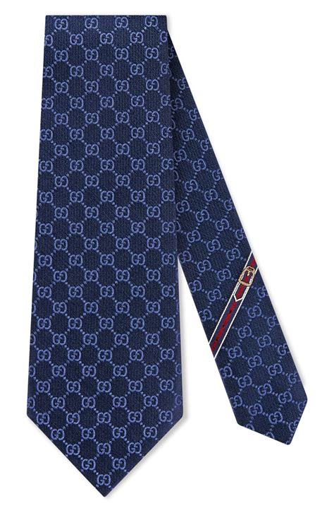 Silk jacquard tie with Gucci crest in Blue Silk 